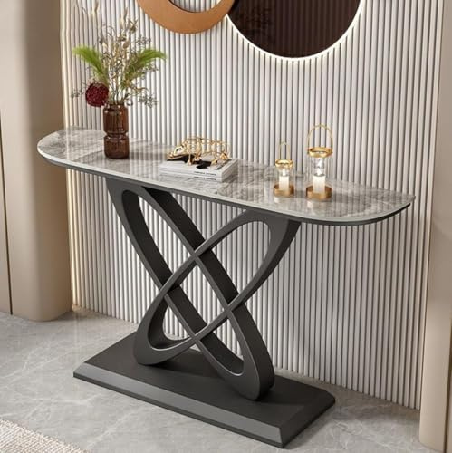 Console d'entrée en marbre avec miroir, meuble TV mural moderne, meuble TV flottant, console multimédia murale, meuble de divertissement en bois avec porte à rabat, éclairage LED, design à d