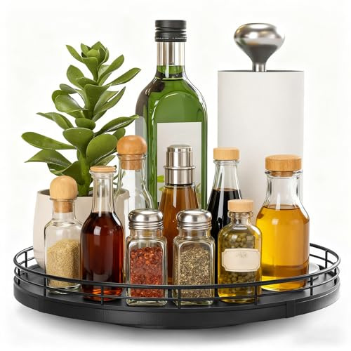 Yalitrca Lazy Susan Turntable Cupboard Organiser, 10 lazy susan turntable, 360° Rotating Round Wooden Bathroom Storage for Cabinet, Pantry, Fridge, Countertop，Bathroom