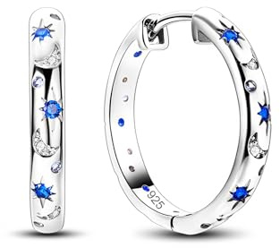 Hinvan Pendientes de Aro de Plata de Ley 925 Mujer con Circonita Aros de Estrellas Pendientes Plata Estrella Luna Hipoalergénicos Aros Aretes Para Mujer Niñas Joyería de Moda