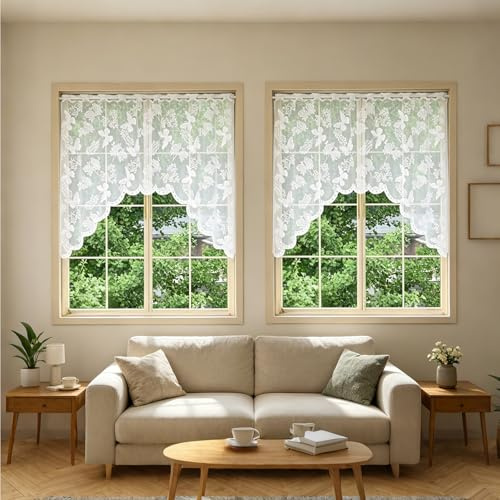 UCFBWO 2er Set Scheibengardinen Modern 160x100, Schmetterling Weiß | Halbtransparente Kurzgardinen mit 3-4cm Tunnelzug. Perfekt als Küchengardinen oder Bistro Gardinen im Landhausstil