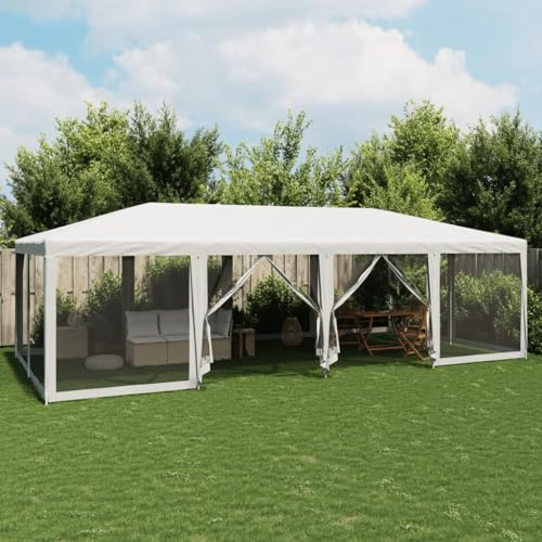 Tenda per feste con 12 pannelli laterali in rete, bianco, 8 x 4 m, tetto impermeabile in HDPE, telaio in ferro