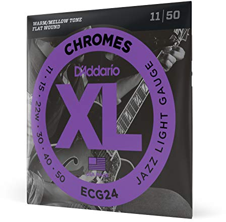 D'Addario E Gitarren Saiten | Gitarrensaiten E Gitarre | Flatwound Saiten E-Gitarre | DER BELIEBTESTEN SAITENMARKE WELTWEIT | ECG24 Chromes | Edelstahl | Jazz Light (11-50)