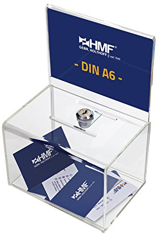 HMF 46912 Caja de donación de acrílico con inserto de hojas | 15,5 x 11 x 11 cm | Din A6 | Transparente