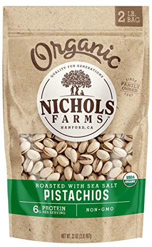 Nichols Farms California Pistachios Roasted Salted, Organic With Sea Salt, 32-Ounce Bag