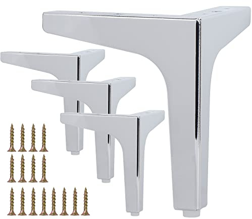 La Vane 4er Set Metall Möbelfüße (10cm Höhe) Silber - Diamant-Dreieck Design für Schrank, Sofa, Couch & Regal | Stabile Ersatzbeine mit Schrauben | Einfache DIY Montage