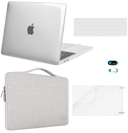 MOSISO Hülle Kompatibel mit MacBook Pro 13 Zoll M2 M1 2025-2016 A2338 A2289 A2251 A2159 A1989 A1706 A1708,Hartschalenhülle&Tasche&Tastaturschutz&Webcam-Abdeckung&Displayschutzfolie,Klar