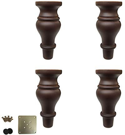 4 Stück Antike Farbe Tischbeine,Möbelfüße,Holzfüße,Eukalyptus Holz Sofa Ersatzbeine,Bodenschutzmatte,mit Montageplatte und Schrauben (15cm/5.9in)