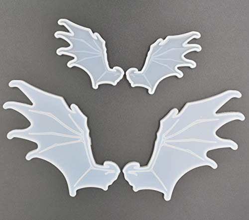2Pairs Evil Wings Molds Left & Right Bat Wings Epoxy Resin Casting Silicone Mold, 1Pair Large 4.5 x 2.2 & 1Pair Small 2.6 x 1.2