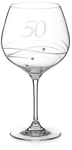 DIAMANTE Swarovski 50th Birthday or Anniversary Gin Copa – Single Crystal Gin Glass with a Hand Etched “50” - Embellished with Swarovski Crystals in Gift Box
