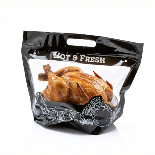 Restaurantware-12.7 x 5.7 x 10.4 Inch Plastic Food Delivery Bags, Hot Bags For Food Delivery - Clear Window, Built-In Handles, 100 Black Carriers For Hot , Zipper, For Rotisserie Chicken