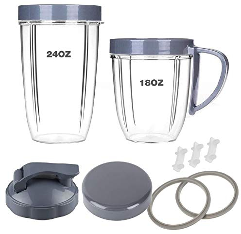 Blender Replacement Parts, 18oz/24oz Cups with Lip Ring, Flip-Top to-Go Lid,Stay Fresh Resealable Lids,Gaskets & Shock Pad Compatible with Nutribullet 600W 900W Blender Accessory