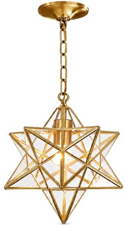 Wylolik Moderne Raum-Kristall Stern Anhänger Licht Luxus Kronleuchter Glasschirm hängend Droplight Laterne Alle Kupfer-hängende Beleuchtung for Wohnzimmer Schlafzimmer E27 (Farbe: Gold)