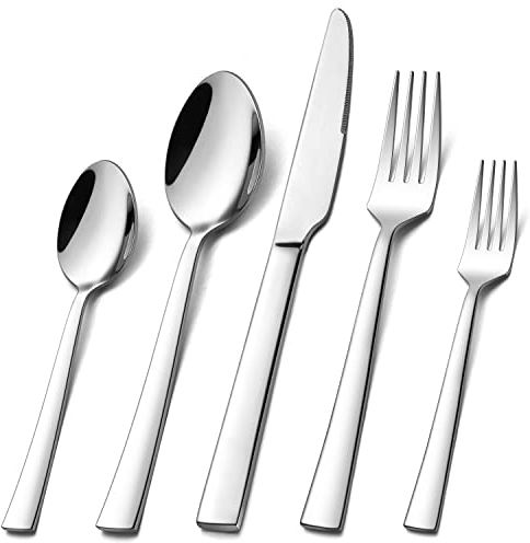 Homikit Besteck Set, Edelstahl poliert 30 teilig Besteckset für 6 Personen, Essbesteck Set mit Messer Gabel Löffel für Familie Party Restaurant, glatter Rand, spülmaschinengeeignet
