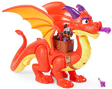 Paw Patrol - Pat Patrouille - Figurine Croc + Braise Le Dragon Rescue Knights - Rejoins la Pat Patrouille à Dos du Dragon Lance-Projectile avec Ses Ailes Fonctionnelles - Jouet Enfant 3 Ans +