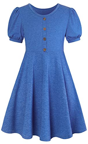 SFreeBo Blue Dress for Girls 9-10 Kids Blue Dresses Girls Summer Short Sleeve Dress Girl 9-10 Casual Cotton Dresses
