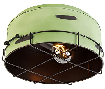Qazqa - Industrie I Vintage I Industrie I Vintage I Deckenleuchte I Deckenlampe I Lampe I Leuchte grün 35 cm - Barril I Wohnzimmer I Schlafzimmer - Stahl Rund - LED geeignet E27