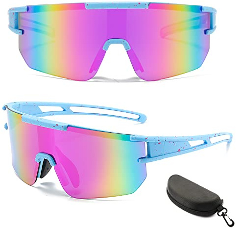 Fahrradbrille Herren Damen, Fahrradbrille Winddicht UV 400, Bunte Fahrrad Brille Anti-Uv, Rennrad Brille für Outdooraktivitäten Wie Radfahren Laufen Klettern Autofahren Angeln Golf (Hellblau)