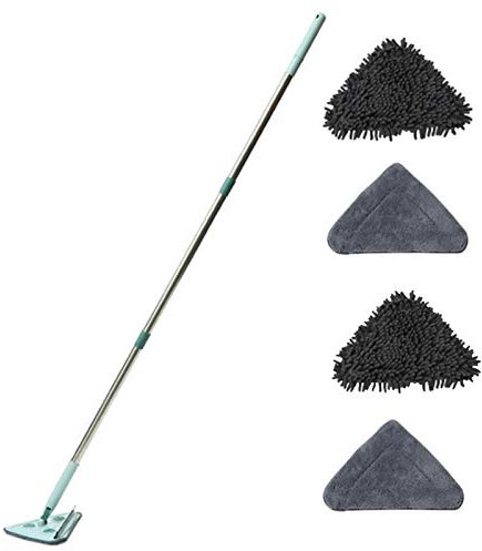 Fregona ajustable triangular 180 °, fregona limpieza triangular, trapeadores telescópicos multifuncionales para paredes - Se utiliza para limpiar vidrio y techo (azul)