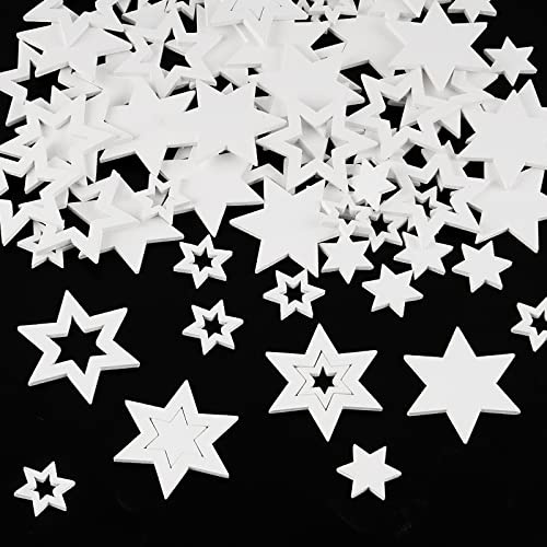 COLOFALLA 100 STK Tischdeko Weihnachten Holz Sterne Streudeko Konfetti Holzdeko Weiß sechszackiger Stern Weihnachtsdeko DIY Basteln Party Deko