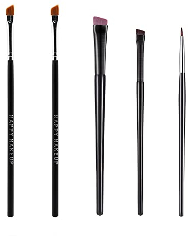 Helweet Schräger Eyeliner Pinsel, 5 PCS, Schwarz, Kunstfaser, Abgewinkelter Lidstrich Pinsel, Augen-Make-up Pinsel-Set