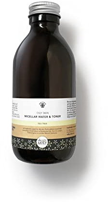 Valley Mist Micellar Water + Toner for Oily Skin - 3 in 1 Makeup Remover, Cleanser + Toner - 200 ml - with Tea Tree, Juniper + Lemongrass - Vegan + Cruelty Free - Recyclable Amber Glass Bottle