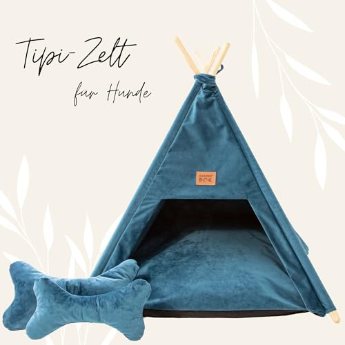 Tipi-Zelt für Katzen und Hunde, Haustierzelt, Plüsch-Kissenhaus, Luxus-Hundezelt, abnehmbar und waschbar, Haustierhaus (Royal Blau)
