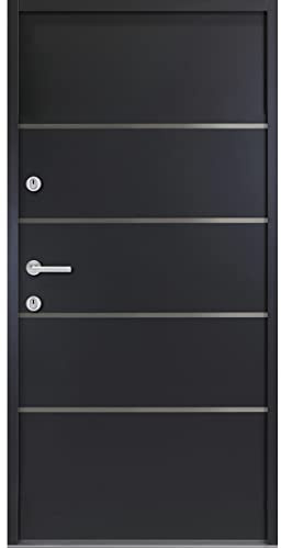kuporta Haustür Nebeneingangstür Justus 110x207cm DIN rechts – Kellertür aus Stahl mit Tresorbolzen, Dämmfüllung, justierbaren Bändern & Aushebelsicherung - Anthrazit | 1x Drücker, 1x Knopf