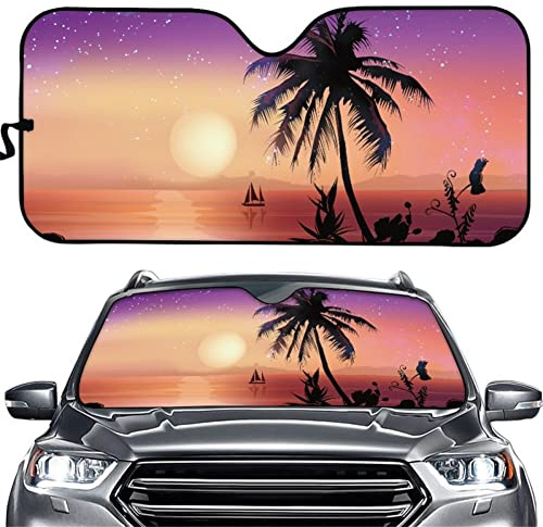 Hixingo Auto Frontscheibe, Funny 3D Strand Hülse Motiv Sonnenschutz für Windschutzscheibe, Frontscheibenabdeckung, Faltbares Design Auto Sonnenschutz, UV-Schutz, für meisten Autos (J)