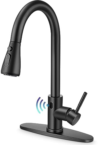Touchless Kitchen Sink Faucet with Pull Down Sprayer, Herogo Matte Black 18/10 Stainless Steel Motion Sensor Faucet for Kitchen Sink, Single Handle, Smart Activated, for Farmhouse RV
