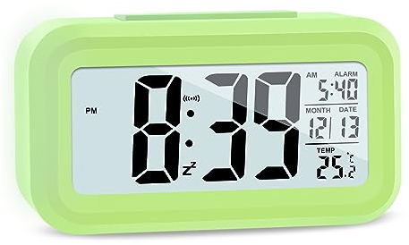 JOPHEK Sveglia Digitale da Comodino Batteria, Sveglia Intelligente con Temperatura Data Snooze, Sveglia Digitale per Bambini Adulti Camera da Letto Home Office