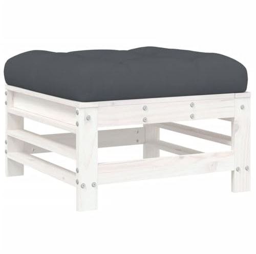 vidaXL Gartenhocker mit Kissen Weiß Massivholz Kiefer