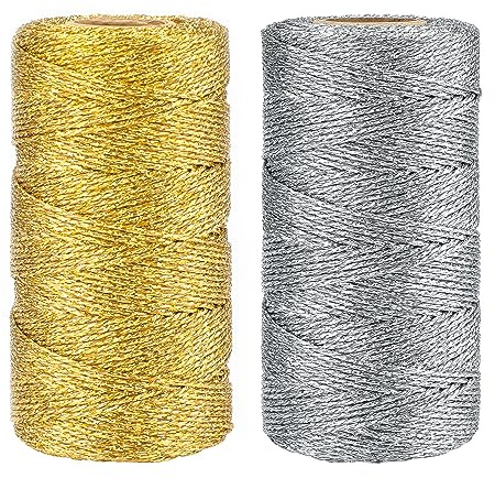 jijAcraft 1,5mm Gold und Silber Schnur, Kordel Silber Metallic, 200M Goldfaden DIY Bastelschnur für Weihnachts Dekoration, Basteln und Geschenkverpackung