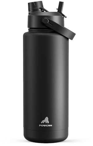 POWCAN 40 oz Insulated Water Bottle with 2-in-1 Straw and Spout Lid, Keep Cold 24H, Leak-Proof, BPA-Free, Double Wall Stainless Steel Water Bottle for Sports, Gym, Travel, and School (Dark Knight)