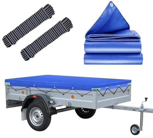 Anhängerplane Flachplane 209x115x10cm, WASSERFEST Anhänger Abdeckplane mit Planenseil, Ideal für Böckmann TPV EB2 & EU2, Pongratz, Stema 750kg und 500/750/850kg 202x107cm Anhänger