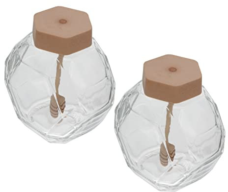 PRETYZOOM 2stücke Transparente Honiggläser Mit Holzdeckel Sechseckiges Design Aufbewahrungsgefäß Für Honig Einfache Sichtkontrolle Des Inhalts Praktische Für Täglichen Gebrauch
