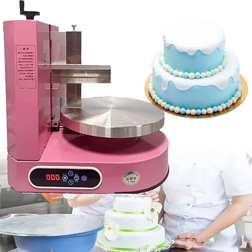 Electric cake frosting machine, 4-12 inch Adjustable Cake Smoother Polishers, Cake Stand Aluminum Alloy, Rotating Cake Turntable Decorating Icing Smoother for Baking, Pastries and Cupcakes,Pink