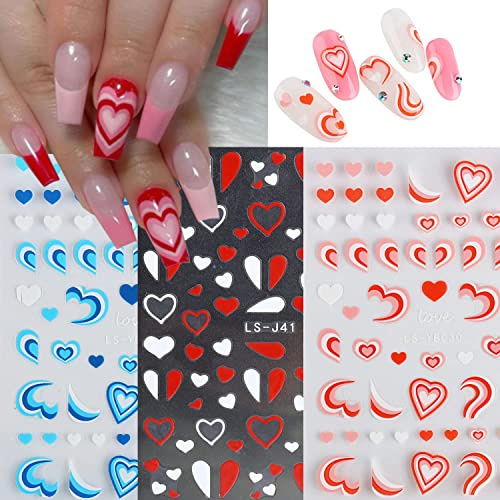 6 Blätter Nagelsticker Valentinstag Herz Nagelaufkleber Selbstklebend Nägel Aufkleber Herzchen, Nagelsticker Selbstklebend Herzen Nagelaufkleber Valentinstag DIY Nagelkunst Deko Nail Art Aufkleber