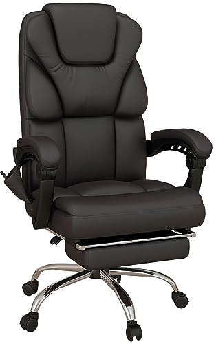 Vinsetto Bürostuhl mit 8 Massagesmodi, Ergonomisch Schreibtischstuhl mit Liegefunktion, Fußstütze, Höhenverstellbar Chefsessel mit Seitentasche, Drehstuhl, Kunstleder, Braun