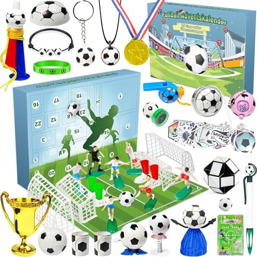 Calendario dell'Avvento Calcio, Calendario dell'Avvento Calcio 2025 con 24 Temi Gioco, Calendario dell'Avvento Calcio 2025 per Bambini, 24 Giorni Calendario di Natale Calcio Set per Piccoli Tifosi di