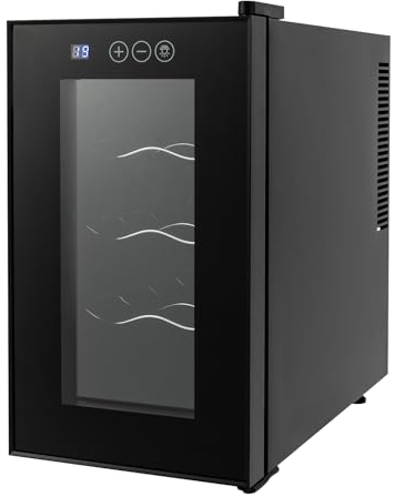 Fliuyr - Enfriador de vino para 8 botellas - Mini compresor - Nevera de vino 46,4 a 64,4 °F - Ajuste de temperatura ajustable - Bodega de vino independiente para rojo