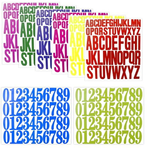 NICKLIN 8 Hojas Pegatinas con Números de Alfabeto,Vinilo Autoadhesivo Pegatinas de Número de Alfabeto 2,5cm y 5cm,Letras Números Adhesivas Grandes para Scrapbook,Manualidades,Buzones (8 colores)
