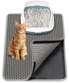 Plazzid® Katzenklo Matte 60 x 45 cm Grau mit Klettverschluss Wasserdichte Katzenstreu Matte Katzenmatte Katzenklo Katzentoilette Matte vorleger Unterlage Katzenklo Cat litter Mat