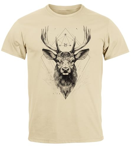 Neverless® Herren T-Shirt Hirsch Trachtenshirt Tiermotiv Wildtier Abstrakt Polygon Kunst Printshirt Fashion Natur L