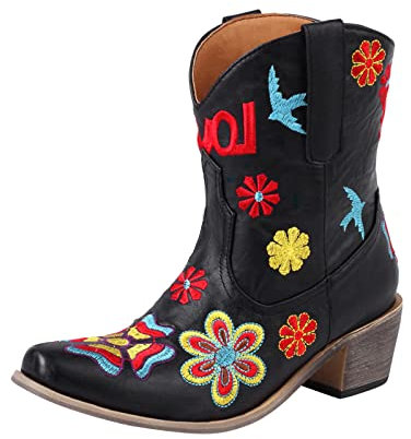 black week angeboteStiefel Damen Schwarz Einfarbige Mid Calf Cowboy Stiefel Damen Klassische Stiefel Elegant Klobiger Blockabsatz Spitze Ze barfußschuhe damen sale