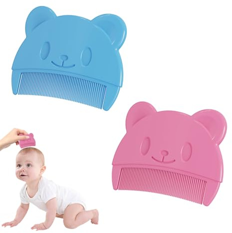 Babyhaarkamm, weich, keine Schäden an der Kopfhaut, ergonomisch, leicht zu reinigen, mit OPP-Beutel, niedliche Bärenförmige Babywiegenkappenbürste, für Neugeborene und Babys, 2 Stück
