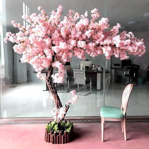 Arbre de Fleurs de Cerisier Artificiel, décor de Fleurs de Cerisier, Fausses Plantes de Fleurs de Cerisier, Arbre Sakura, Cerisier pleureur, Plante Artificielle avec tiges de Bois véritable(1.8x1m)