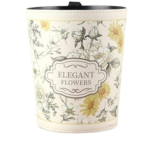 Bote de Basura Papelera redonda de tapa abierta, papelera pequeña de escritorio, papelera de cuero vintage con contenedor interior de plástico for sala de estar, dormitorio, oficina Papelera(Beige)