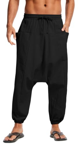 YAOBAOLE - Pantalón harem para hombre, de lino, Kirakuco, pantalón taro para hombre, japonés, holgado, Sarwell para hombre, cintura elástica