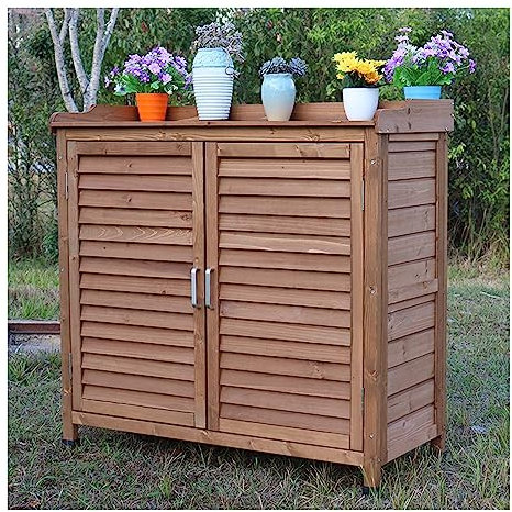 Outdoor-Schuhregal aus Holz und Werkzeugschrank, wasserdicht und langlebig, Gartenspind für Balkon, Gang, Braun