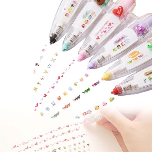 Bolígrafos decorativos tipo prensa para niños, bolígrafos decorativos para álbumes de recortes, cinta de decoración de encaje, lindas cintas correctoras para álbumes de recortes (al azar, 6 unidades)
